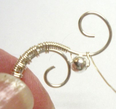 Judy Larson's Waves on the Beach Earrings - , Wire Weaving, Weaving, Wire Weaving, Weaving Wire, add a bead to the weaving wire